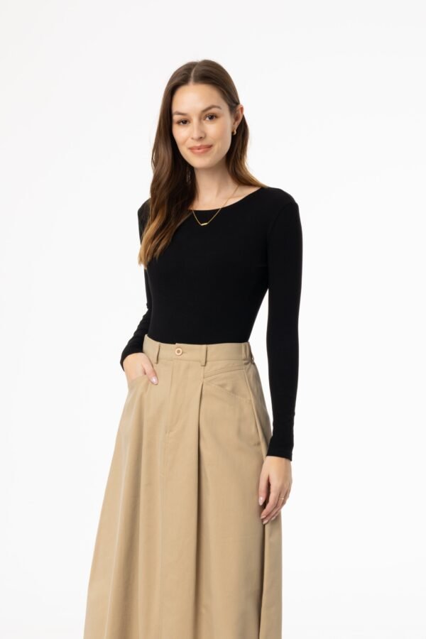 Black Basic Wider Neck Ribbed Tee - Image 4
