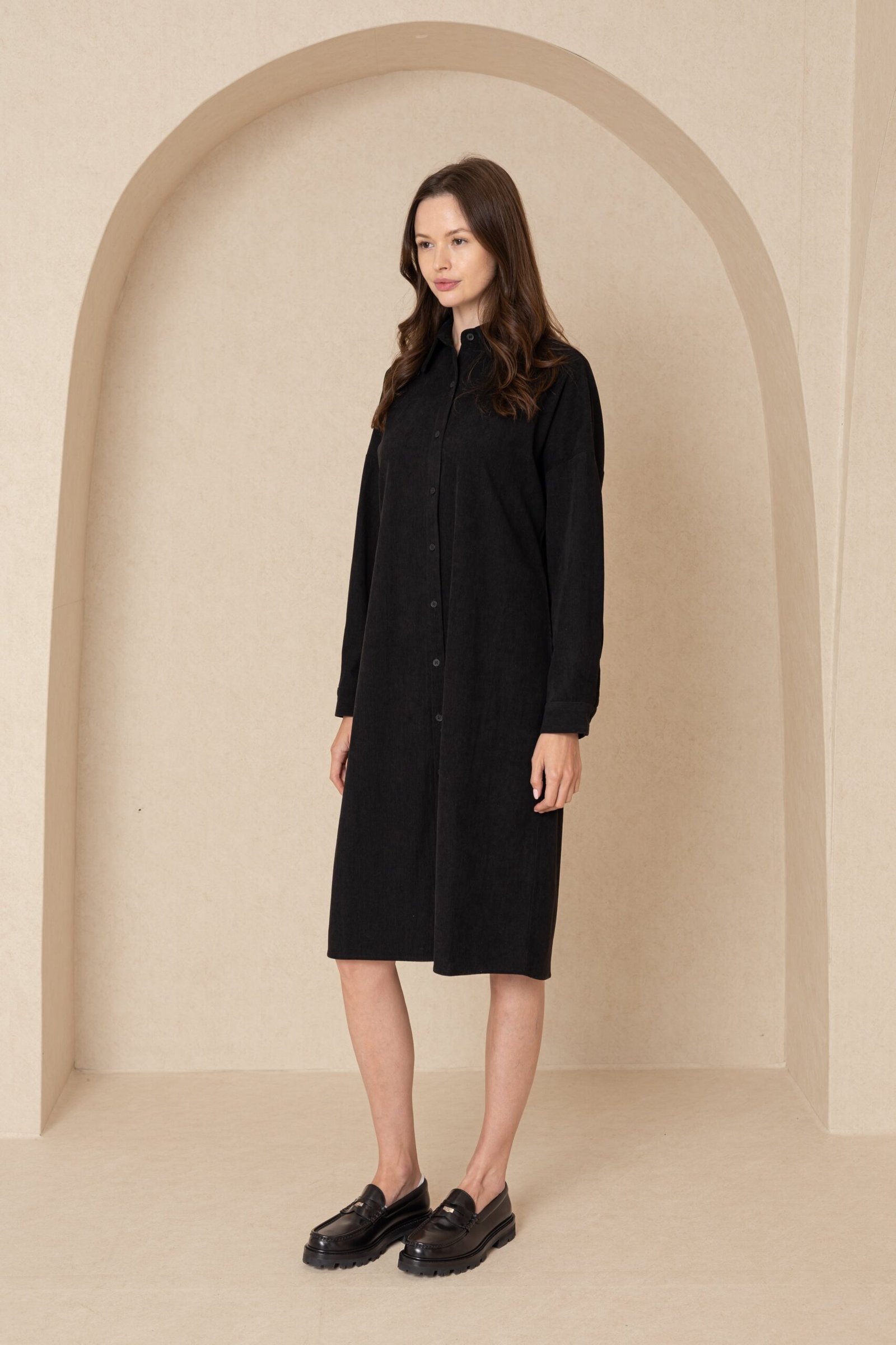 Black Corduroy Shirt Dress - Image 2